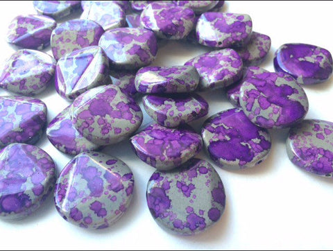 Freckled PURPLE Beads - Circular 26x26mm Large faceted acrylic nugget beads for bangle or jewelry making