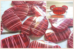 XL red Painted 45mm beads, red beads pink stripes, oval beads, large red beads, striped beads, acrylic red beads, red bracelet, red bangle
