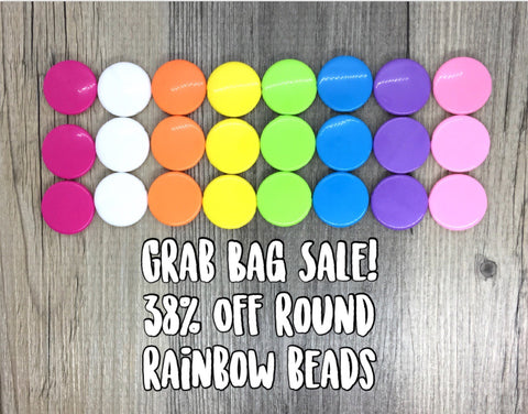 SALE! Round Bead Grab Bag in 8 Best Selling Colors, white blue orange yellow pink beads, 26mm beads, bright beads, circular beads, clearance