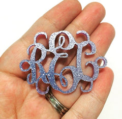 Monogram 2 Hole Acrylic Script Plaques - Wire Bangle Bracelet - Light Purple Glitter - Personalized Bracelet Necklace Jewelry
