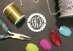 Monogram 2 Hole Acrylic Script Plaques - Wire Bangle Bracelet - White Plaque - Personalized Bracelet Necklace Jewelry