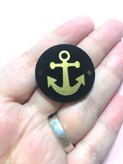 Anchor in Gold on Black or your choice of disc - jewelry making, bangle bracelet, gift, handmade beads - 1.25 inch - Swoon & Shimmer - 3