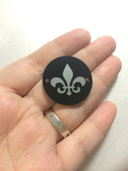 Fleur De Lis in Silver on Black Disc - jewelry making, bangle bracelet, gift, handmade beads - 1.25 inch size - Swoon & Shimmer - 3
