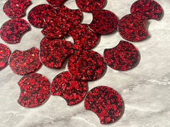 Red Confetti Resin Beads, circle cutout acrylic 36mm Earring Necklace pendant bead, one hole at top, red ruby jewelry acrylic DIY