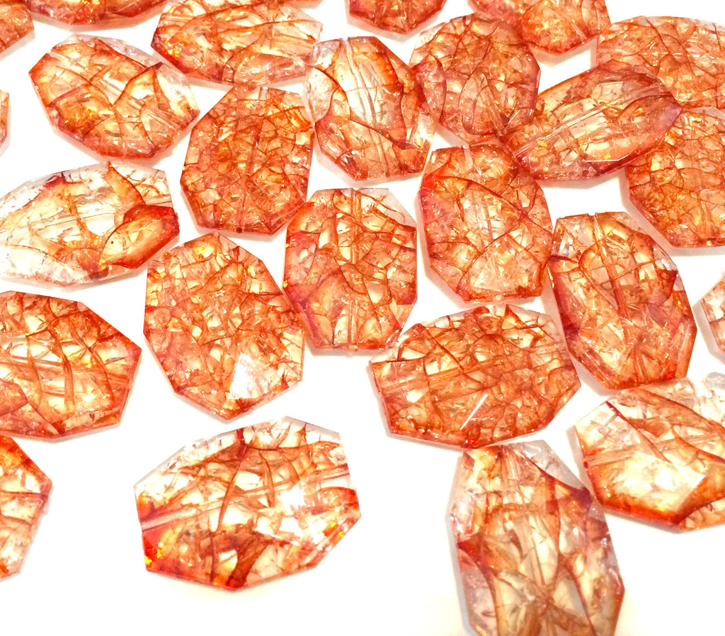 Orange Dinosaur Egg Clear Faceted 35mm acrylic beads - chunky craft supplies for wire bangle or jewelry making