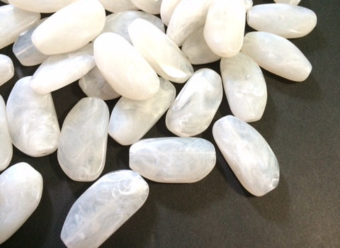 Large WHITE Gem stone Beads - Acrylic Beads look like stained glass for Jewelry Making-Necklaces, Bracelets, or Earrings! 45x25mm Stone - Swoon & Shimmer - 1