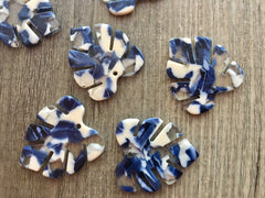 Navy Blue & Cream Resin Acrylic Blanks Cutout, monstera palm small leaves leaf blanks, earring pendant jewelry making 32mm jewelry