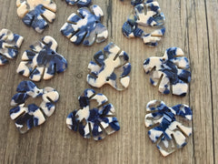 Navy Blue & Cream Resin Acrylic Blanks Cutout, monstera palm small leaves leaf blanks, earring pendant jewelry making 32mm jewelry